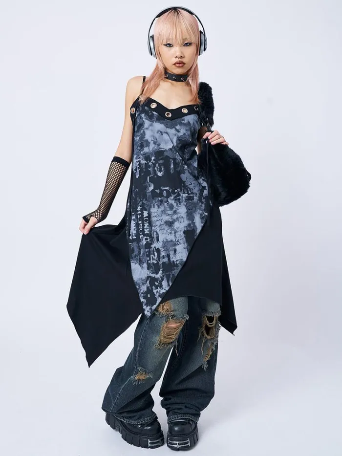 Clothing Minga London Dresses 1992 Black and Grey Asymmetric Midi Dress