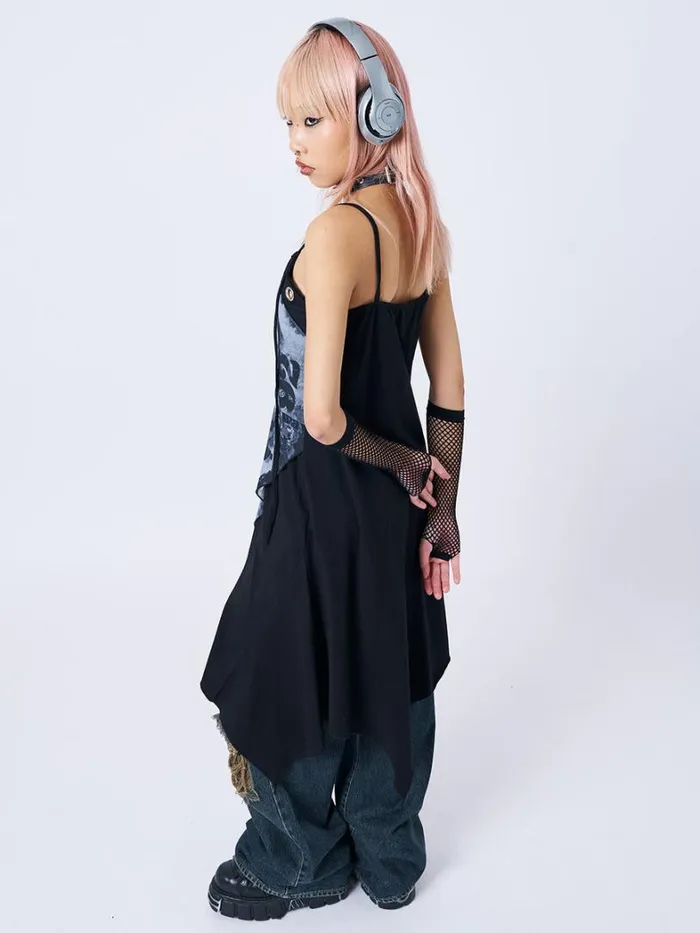 Clothing Minga London Dresses 1992 Black and Grey Asymmetric Midi Dress