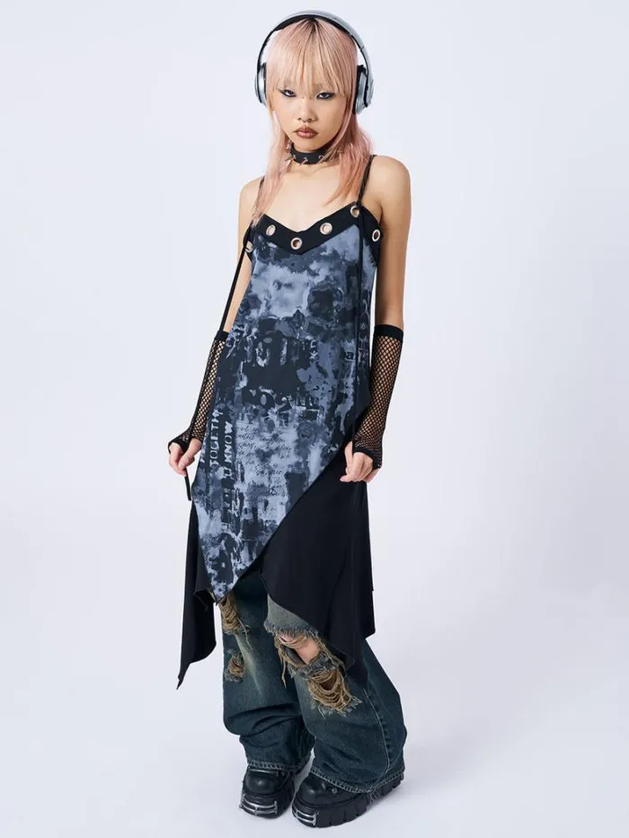 Clothing Minga London Dresses 1992 Black and Grey Asymmetric Midi Dress