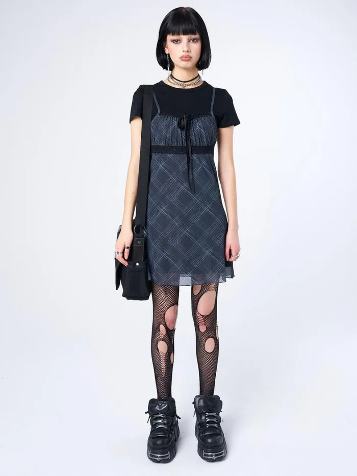 Clothing Minga London Dresses Amber Tartan Lace Trim Mini Dress