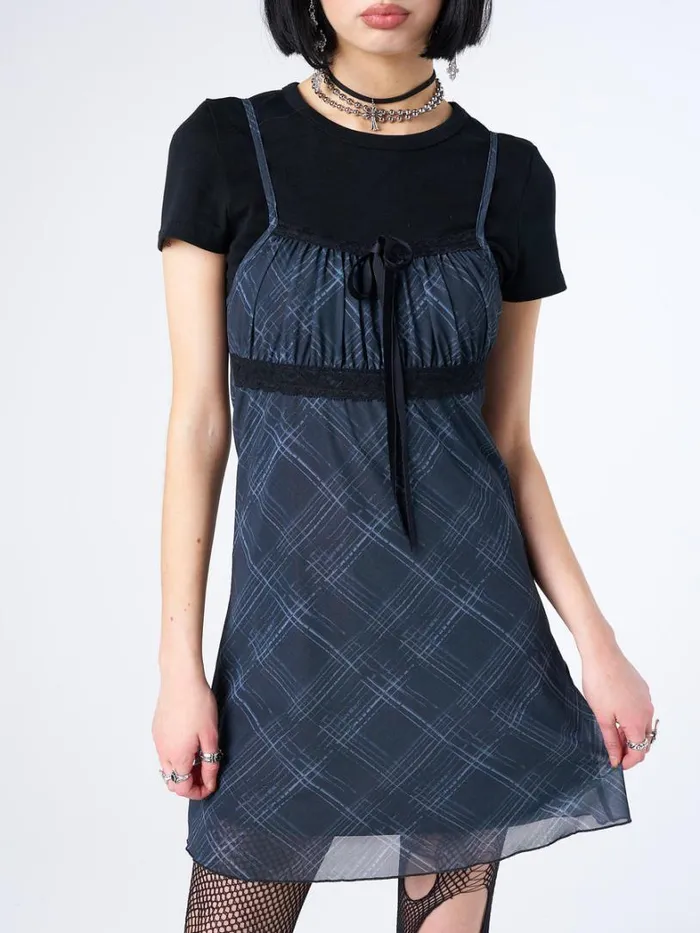 Clothing Minga London Dresses Amber Tartan Lace Trim Mini Dress