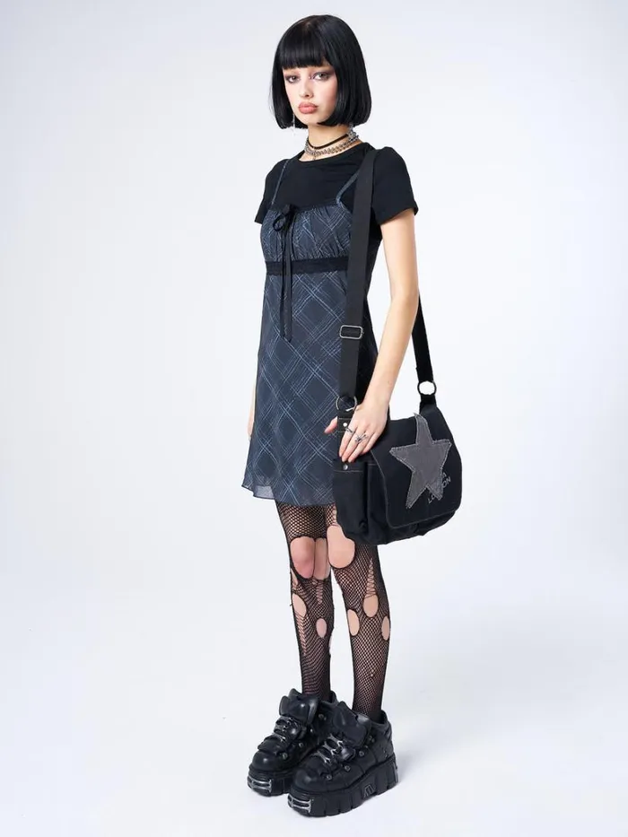Clothing Minga London Dresses Amber Tartan Lace Trim Mini Dress