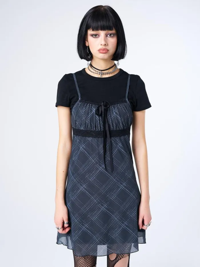 Clothing Minga London Dresses Amber Tartan Lace Trim Mini Dress