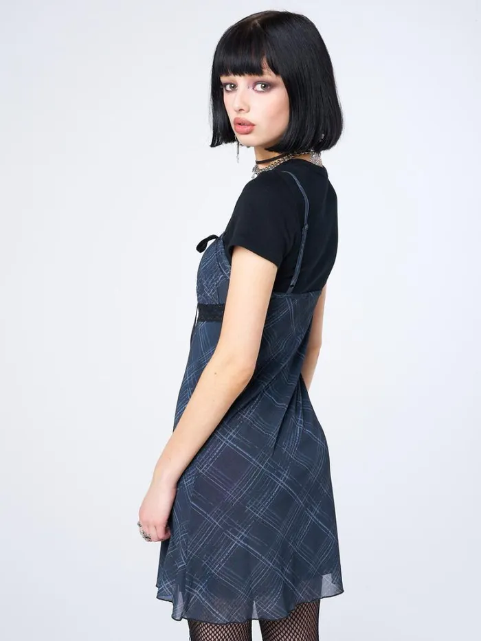 Clothing Minga London Dresses Amber Tartan Lace Trim Mini Dress