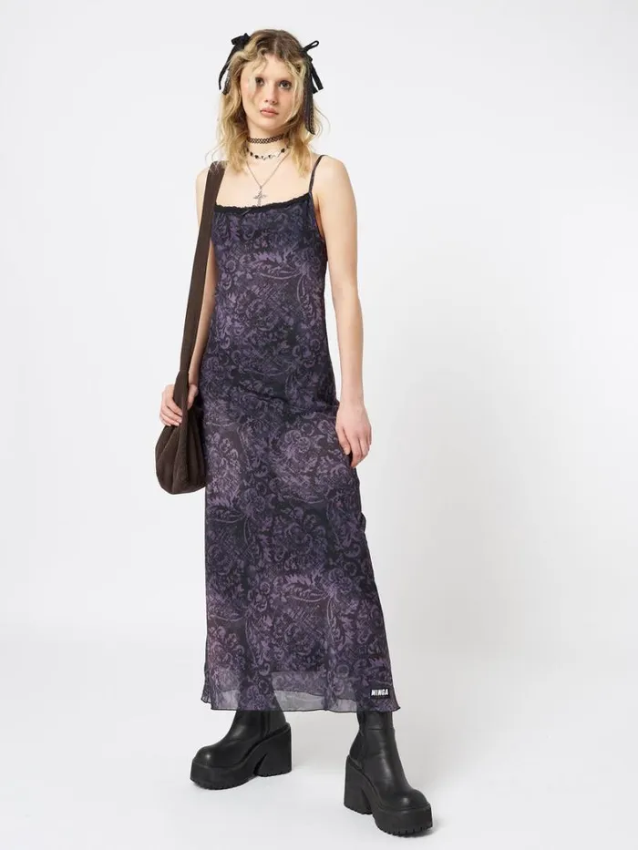 Clothing Minga London Dresses Dark Renaissance Mesh Maxi Dress