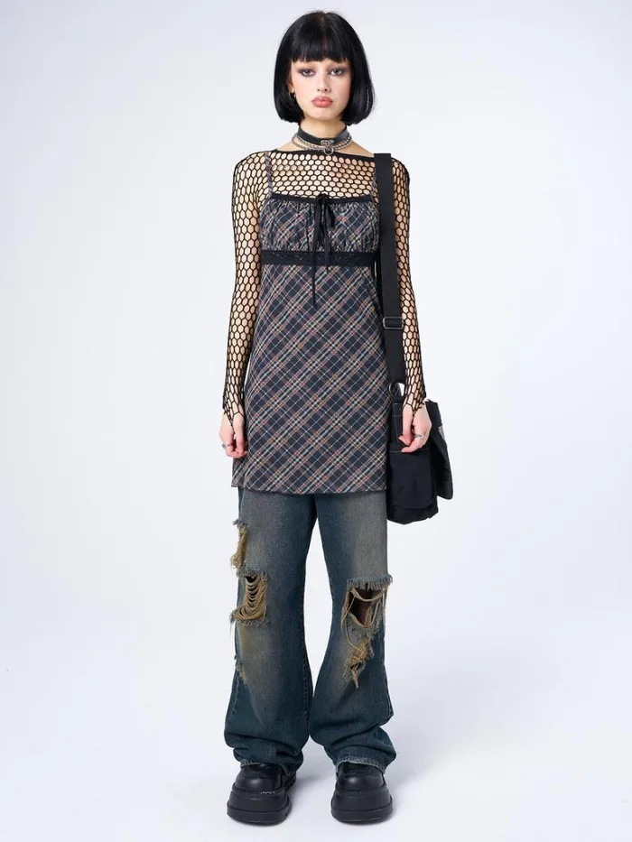 Clothing Minga London Dresses Iza Tartan Lace Trim Mini Dress