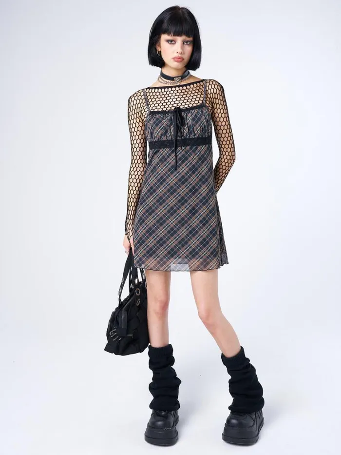 Clothing Minga London Dresses Iza Tartan Lace Trim Mini Dress