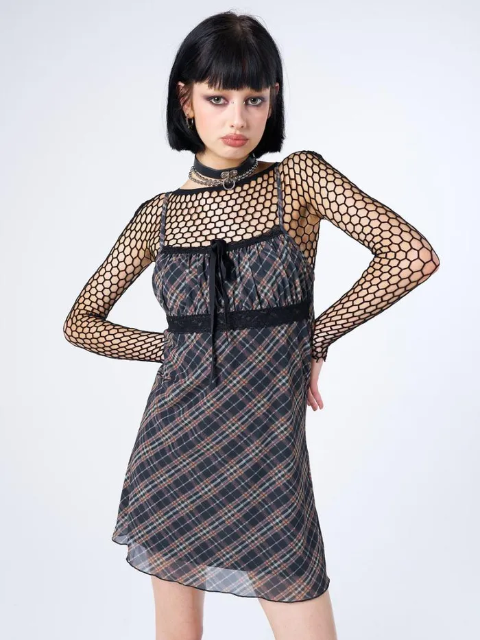 Clothing Minga London Dresses Iza Tartan Lace Trim Mini Dress