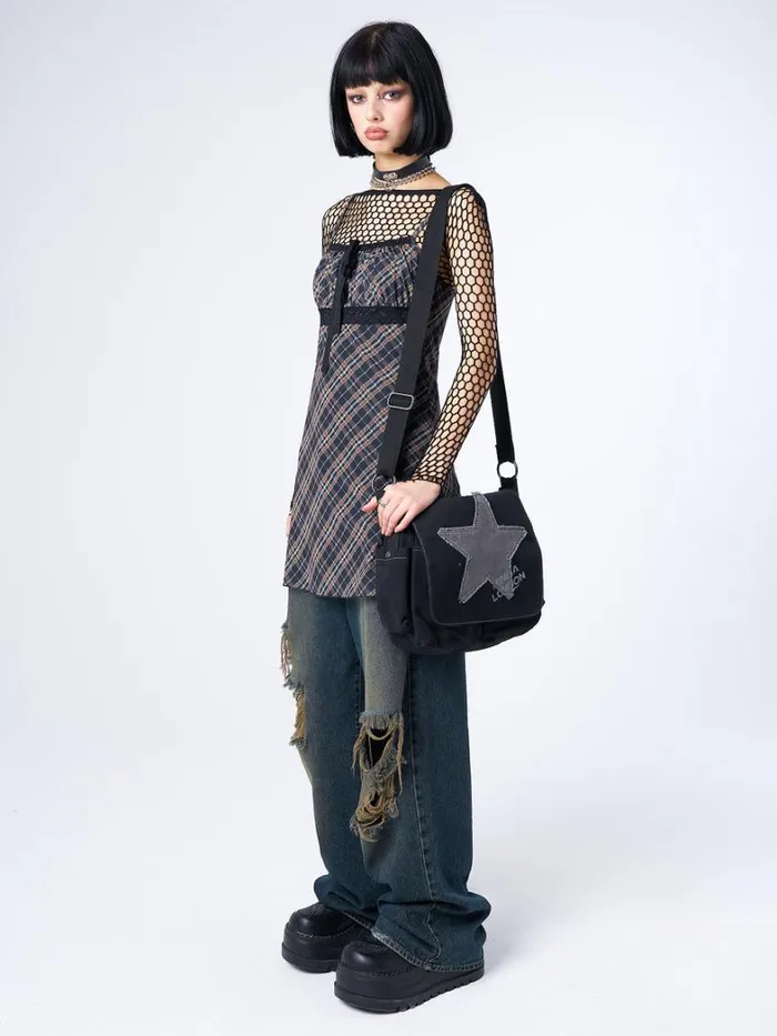 Clothing Minga London Dresses Iza Tartan Lace Trim Mini Dress