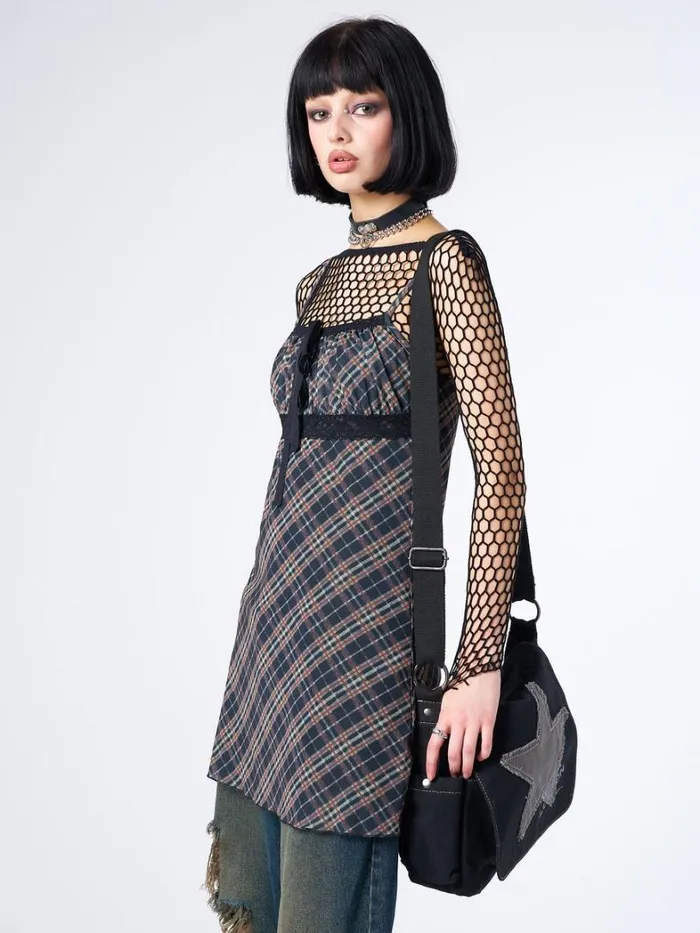 Clothing Minga London Dresses Iza Tartan Lace Trim Mini Dress