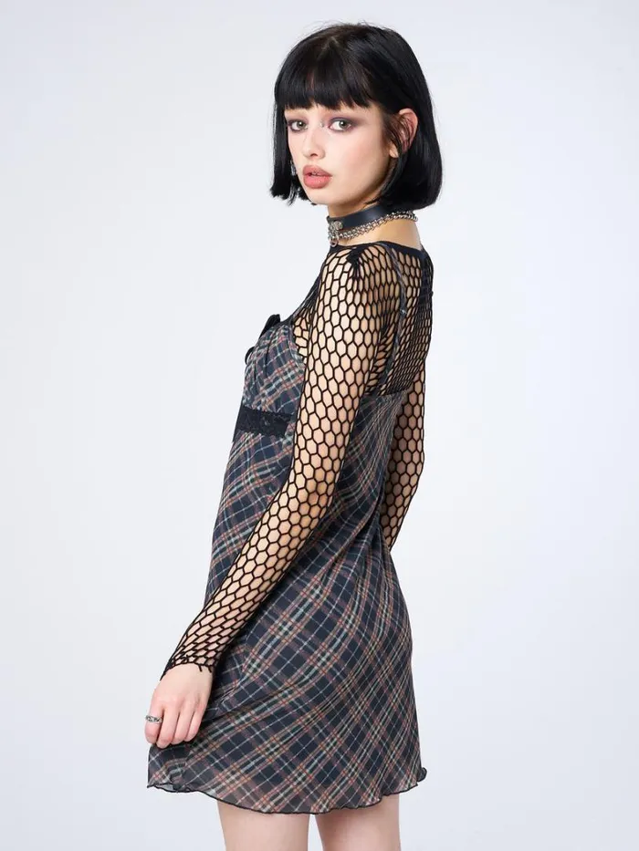 Clothing Minga London Dresses Iza Tartan Lace Trim Mini Dress
