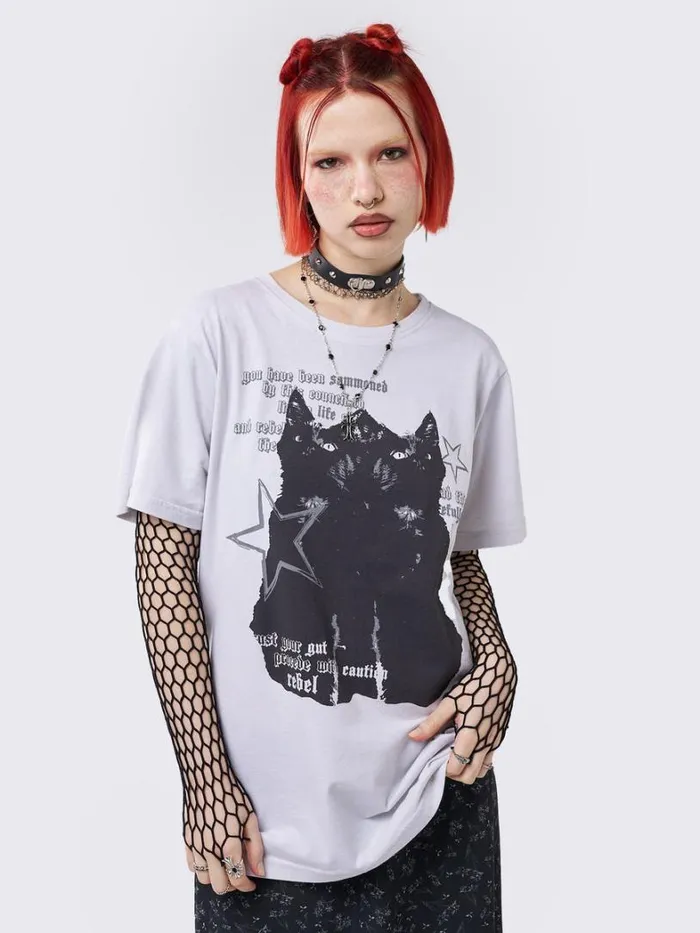 Clothing Minga London Graphic Tees Cautious Kitty Graphic Tshirt