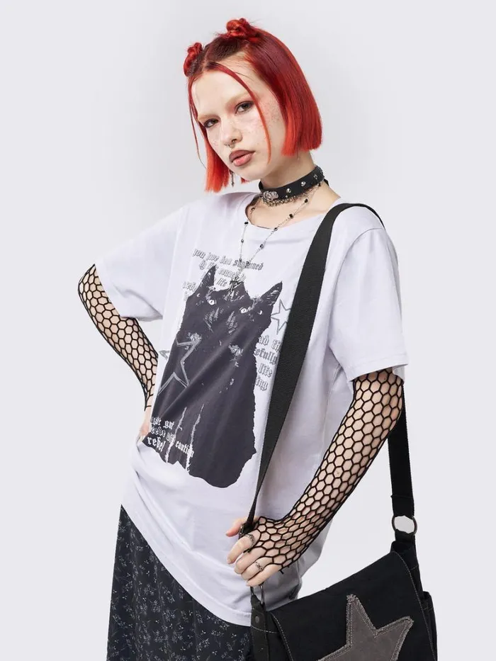 Clothing Minga London Graphic Tees Cautious Kitty Graphic Tshirt