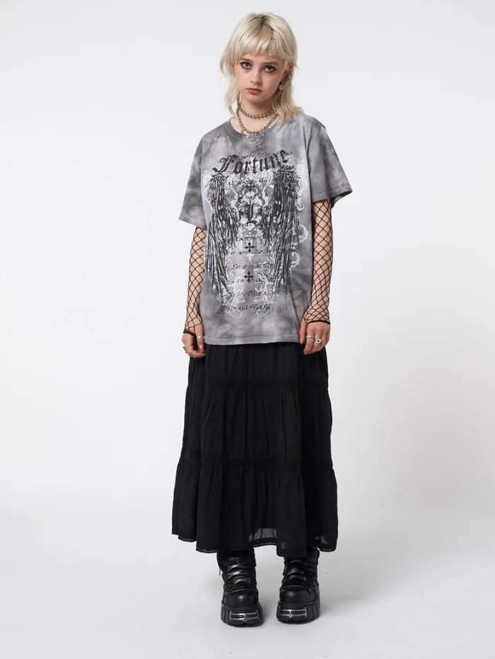 Clothing Minga London Graphic Tees Fortune Wings Grey Tie Dye TShirt