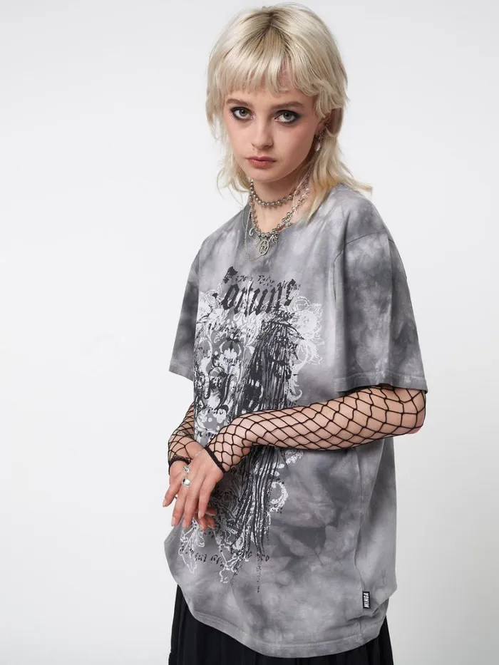 Clothing Minga London Graphic Tees Fortune Wings Grey Tie Dye TShirt