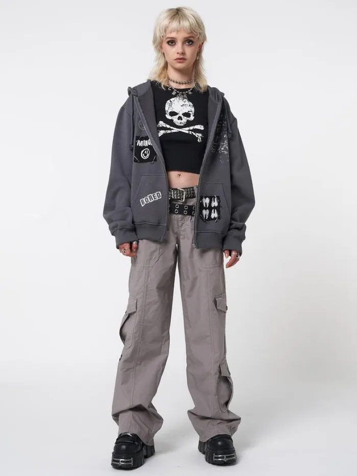 Clothing Minga London Jackets Billie Patch Prints Oversized Zip Up Hoodie