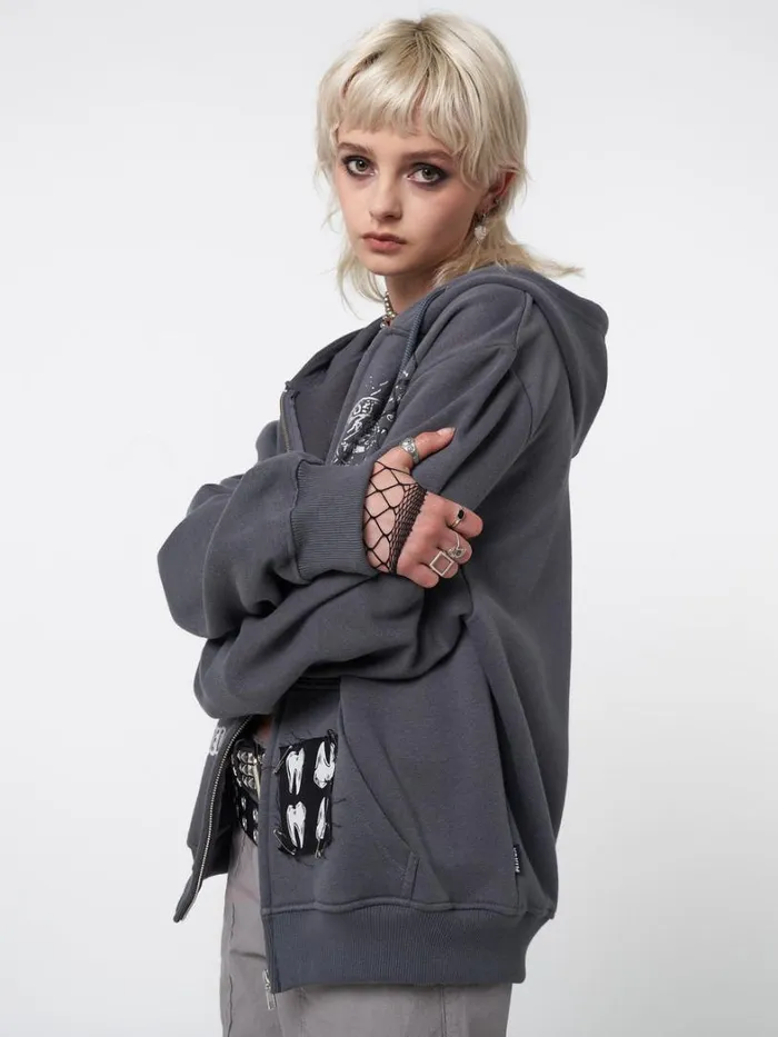 Clothing Minga London Jackets Billie Patch Prints Oversized Zip Up Hoodie