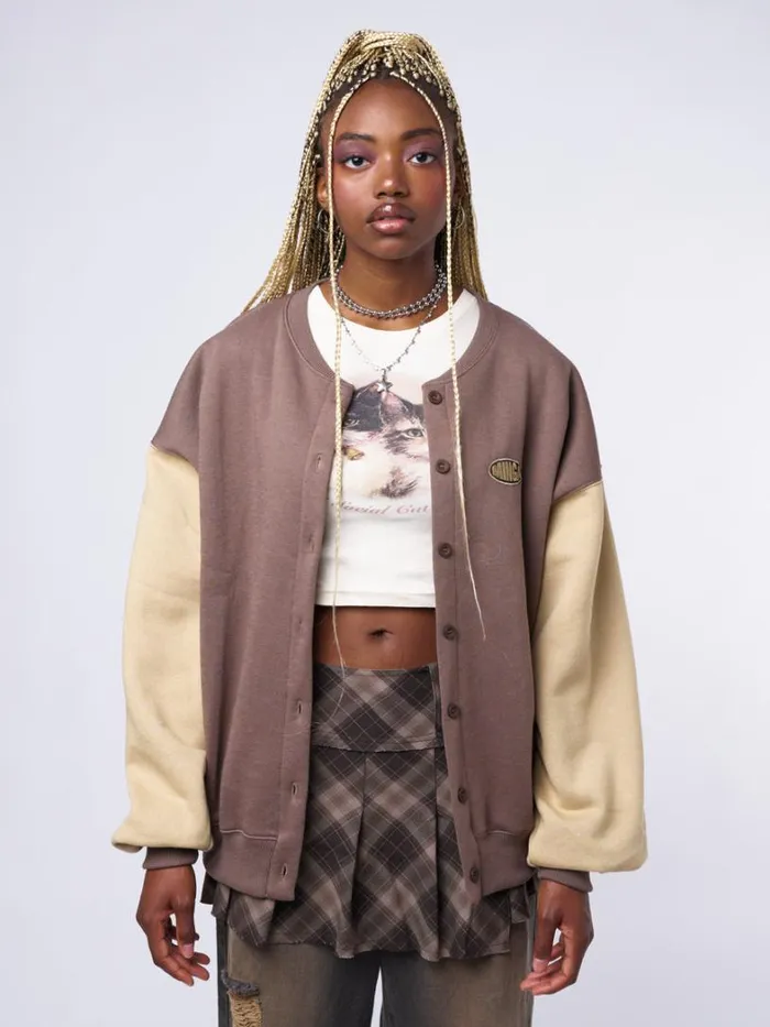 Clothing Minga London Jackets Brown Beige Colour Block Bomber Jacket