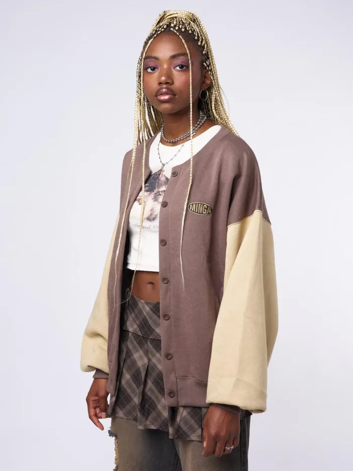 Clothing Minga London Jackets Brown Beige Colour Block Bomber Jacket