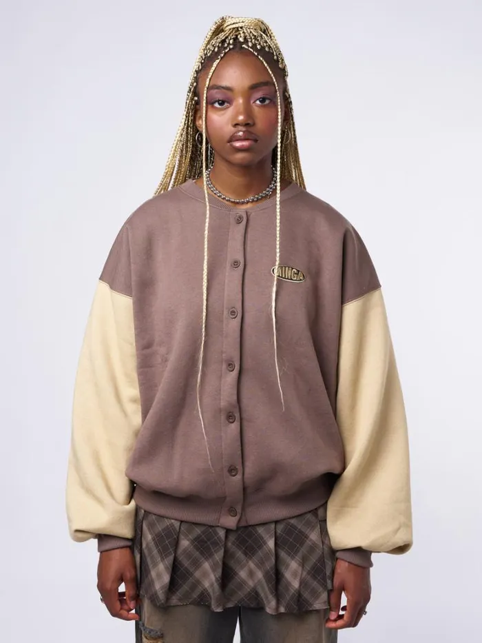 Clothing Minga London Jackets Brown Beige Colour Block Bomber Jacket