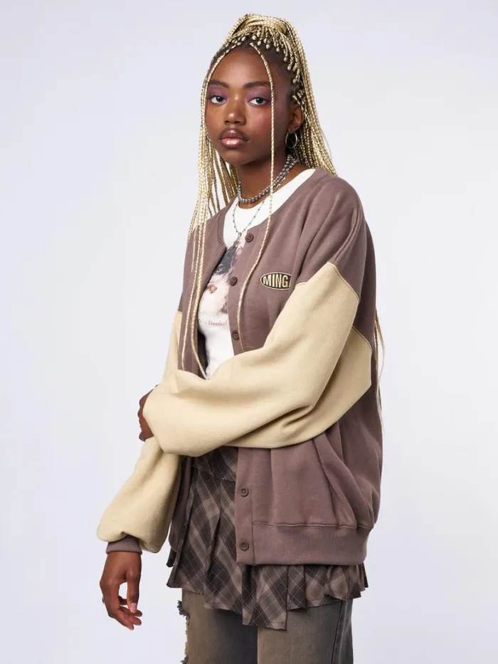 Clothing Minga London Jackets Brown Beige Colour Block Bomber Jacket