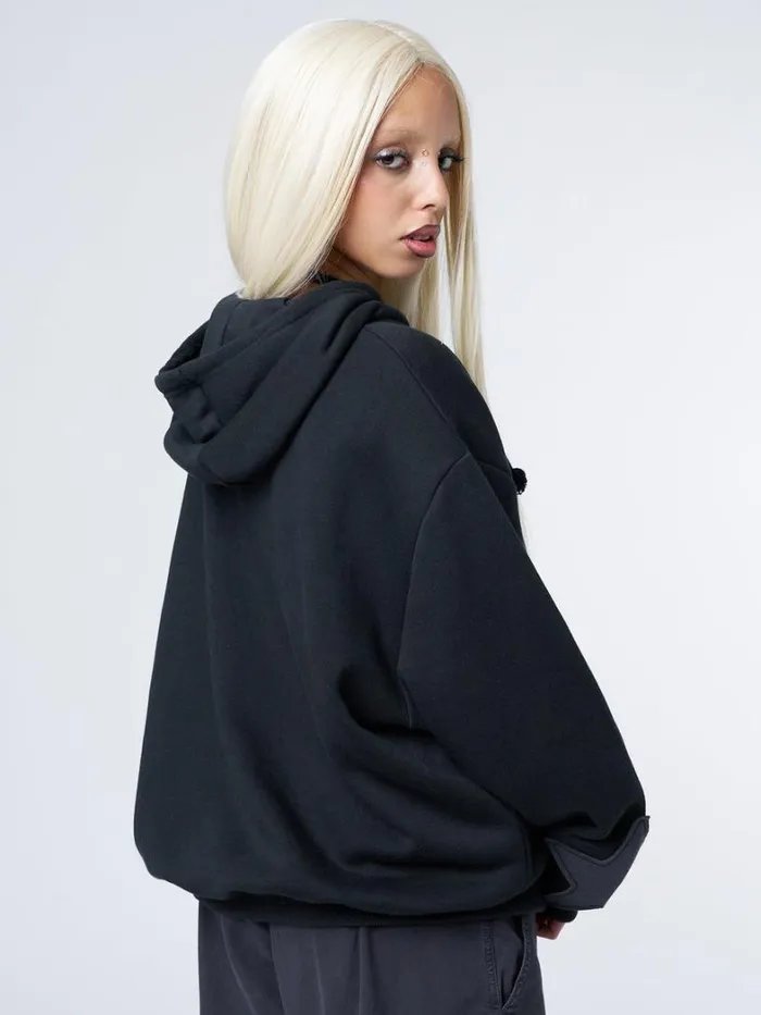 Clothing Minga London Jackets Celeste Star Black Oversized Zip Up Hoodie