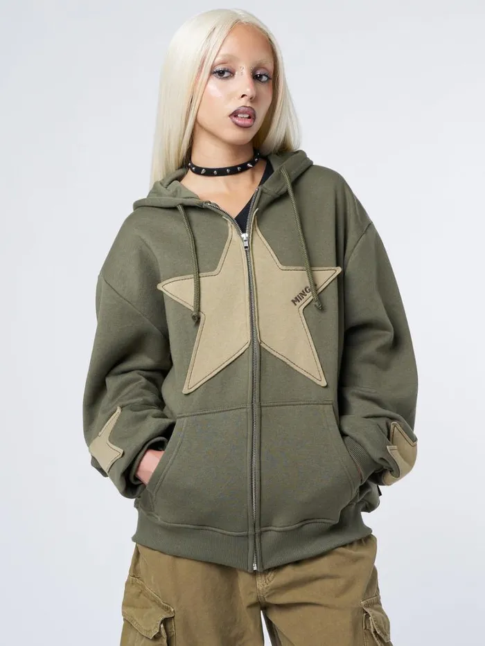 Clothing Minga London Jackets Celeste Star Green Oversized Zip Up Hoodie