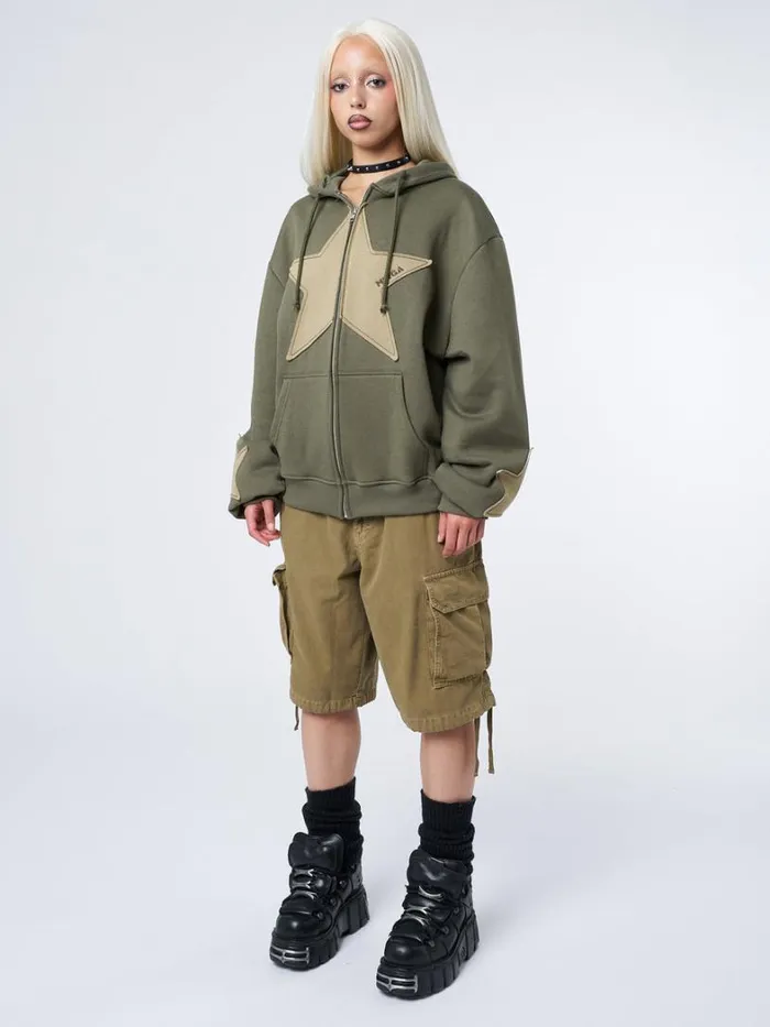 Clothing Minga London Jackets Celeste Star Green Oversized Zip Up Hoodie