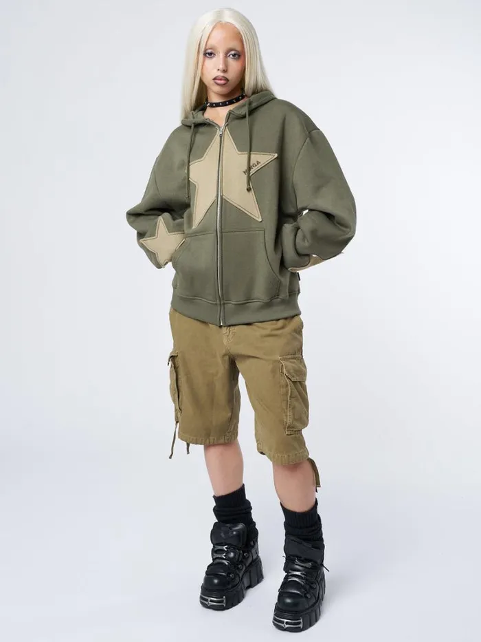Clothing Minga London Jackets Celeste Star Green Oversized Zip Up Hoodie