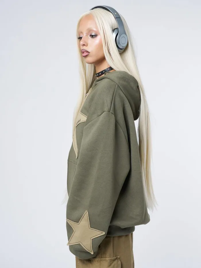 Clothing Minga London Jackets Celeste Star Green Oversized Zip Up Hoodie