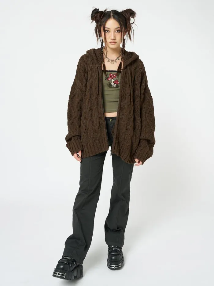 Clothing Minga London Jackets Eli Brown Zip Up Cable Knit Cardigan
