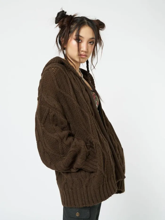 Clothing Minga London Jackets Eli Brown Zip Up Cable Knit Cardigan