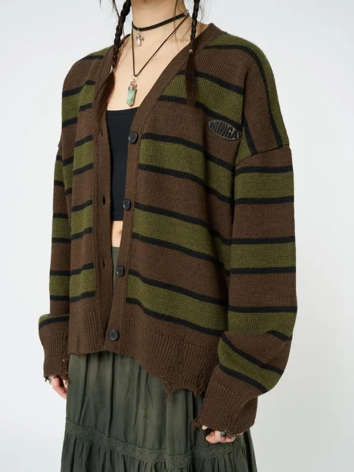 Clothing Minga London Jackets Neesa Brown and Green Stripe Knit Cardigan