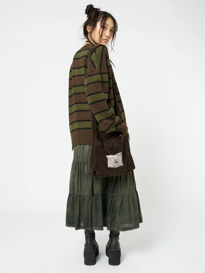 Clothing Minga London Jackets Neesa Brown and Green Stripe Knit Cardigan