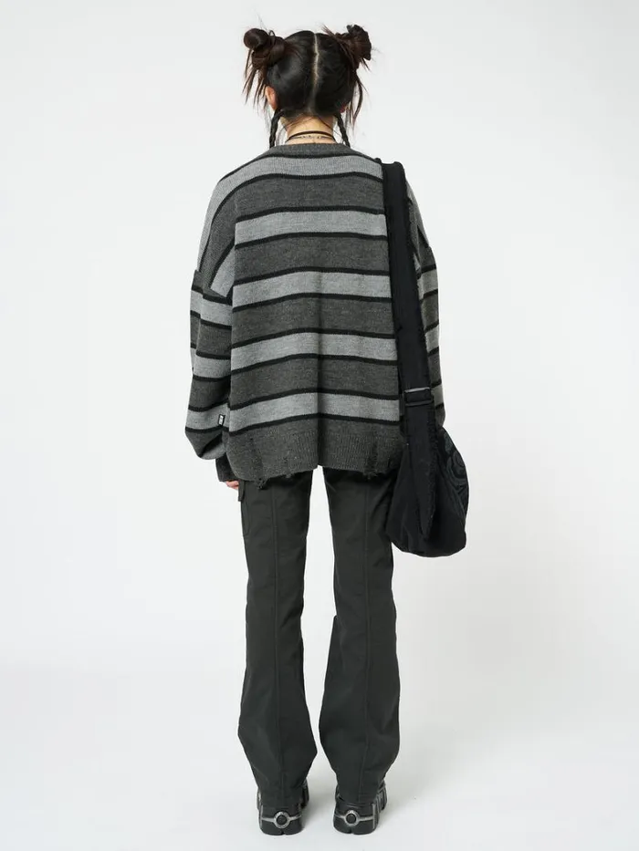 Clothing Minga London Jackets Neesa Grey and Black Stripe Knit Cardigan