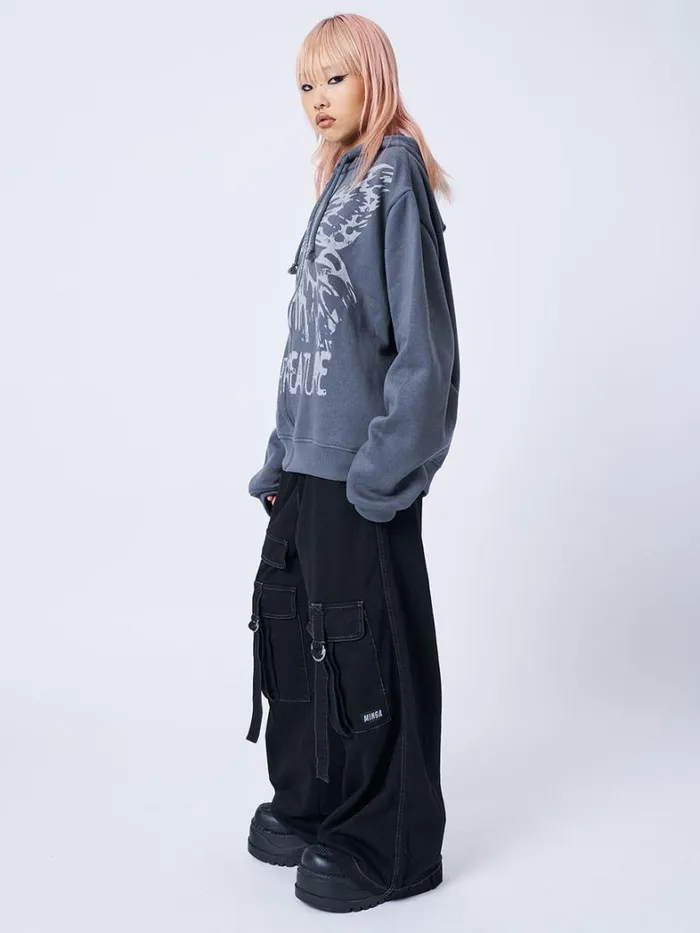 Clothing Minga London Jackets Night Creature Grey Oversized Zip Up Hoodie