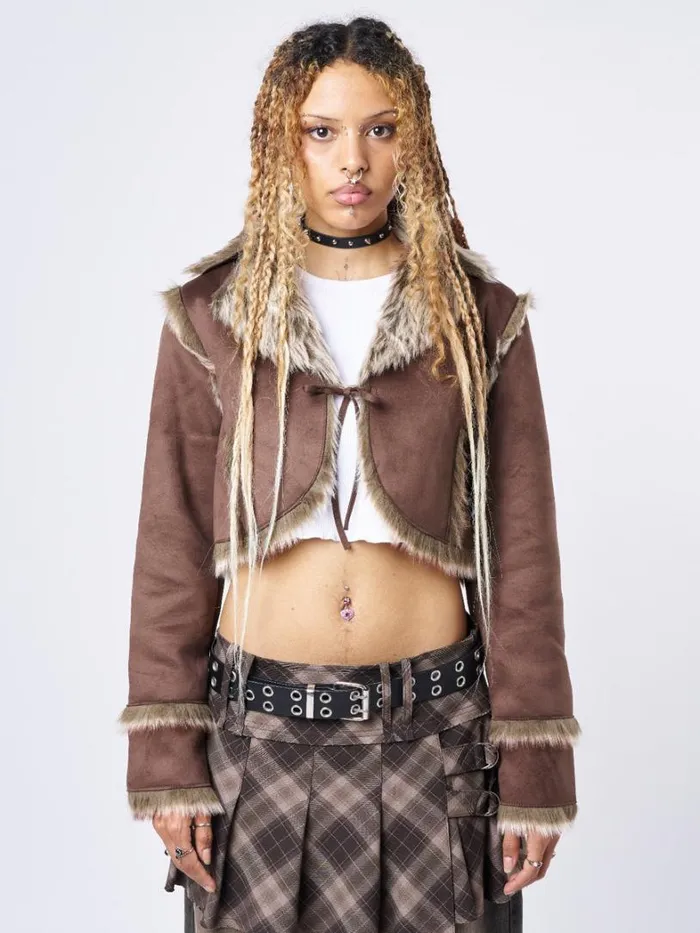 Clothing Minga London Jackets Tawnee Fur Suede Cropped Jacket