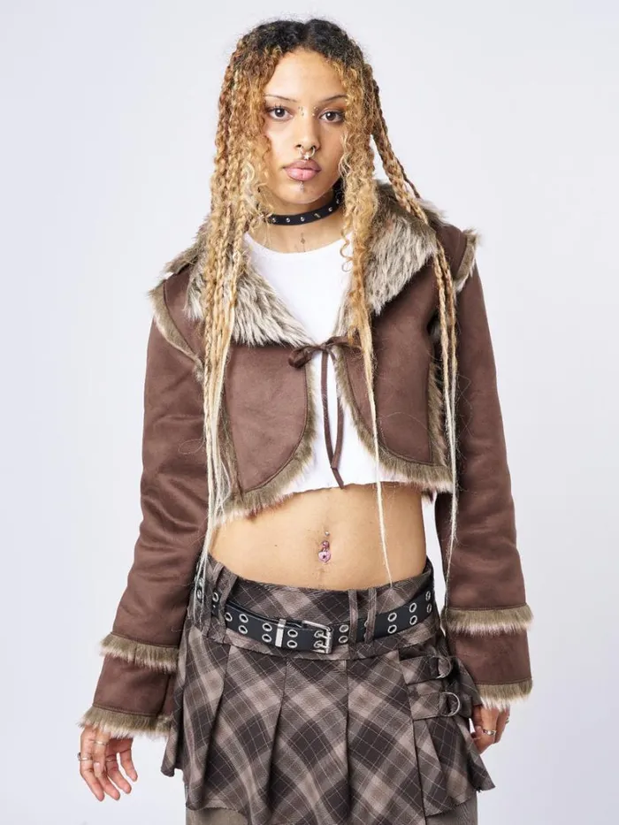 Clothing Minga London Jackets Tawnee Fur Suede Cropped Jacket