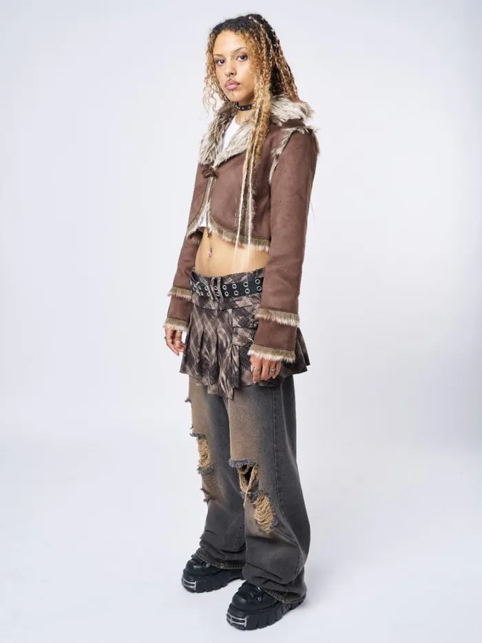 Clothing Minga London Jackets Tawnee Fur Suede Cropped Jacket