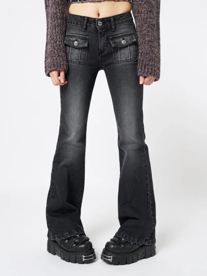 Clothing Minga London Jeans Jade Black Front Pocket Flare Jeans