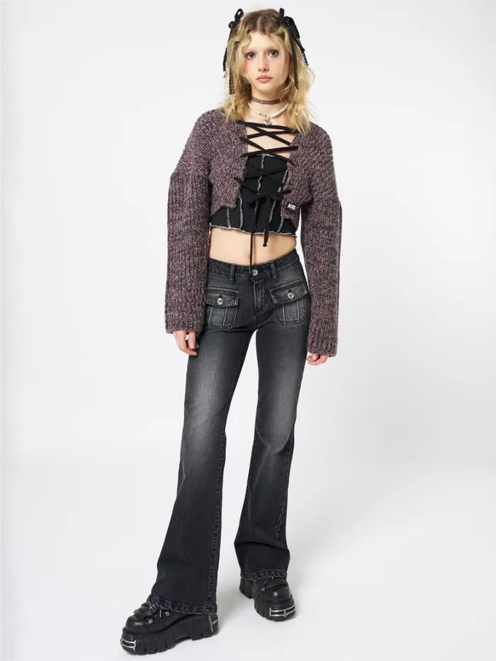 Clothing Minga London Jeans Jade Black Front Pocket Flare Jeans