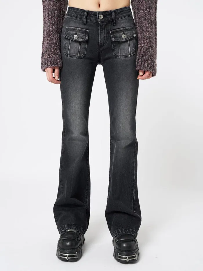 Clothing Minga London Jeans Jade Black Front Pocket Flare Jeans