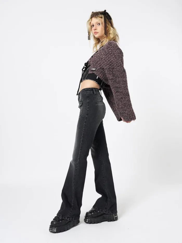Clothing Minga London Jeans Jade Black Front Pocket Flare Jeans