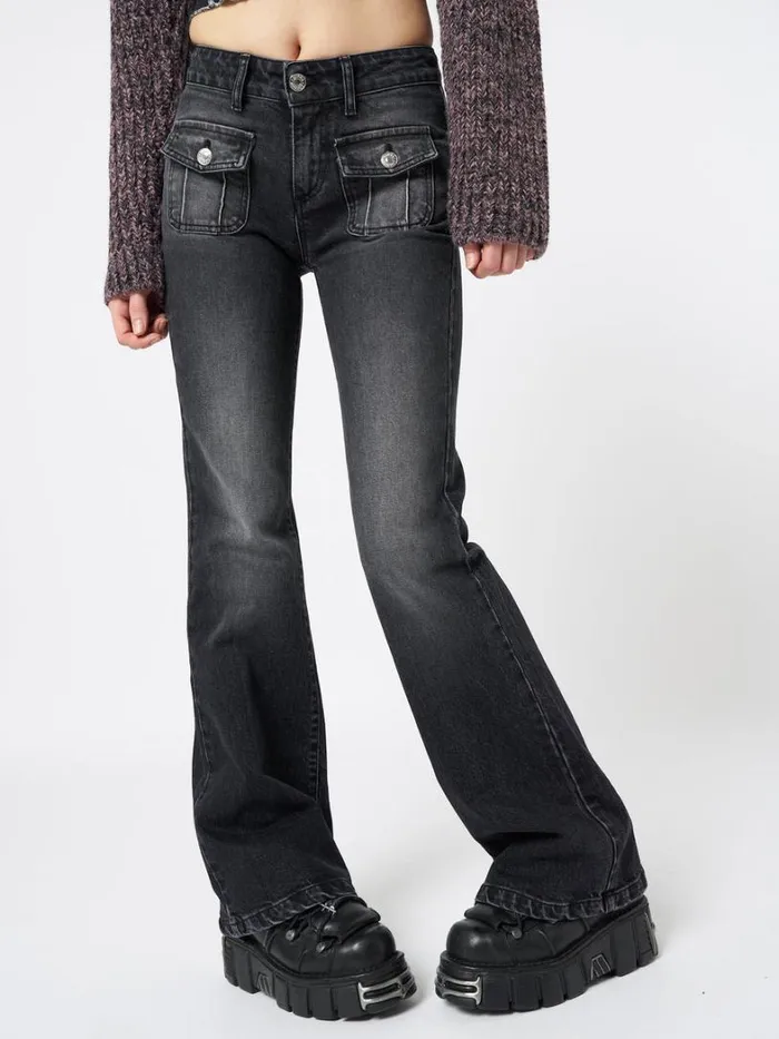 Clothing Minga London Jeans Jade Black Front Pocket Flare Jeans