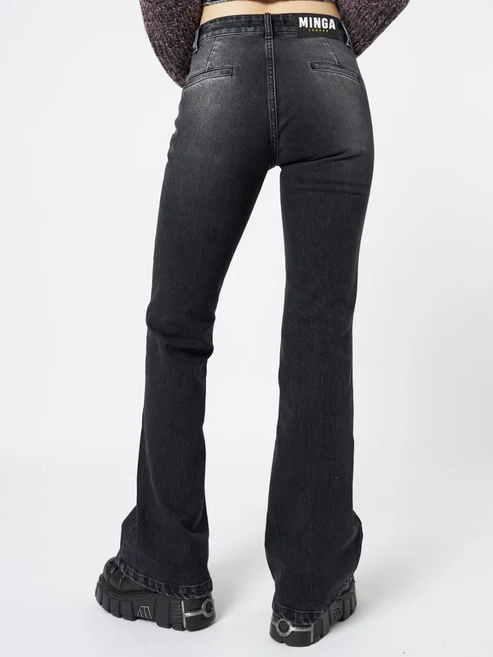 Clothing Minga London Jeans Jade Black Front Pocket Flare Jeans
