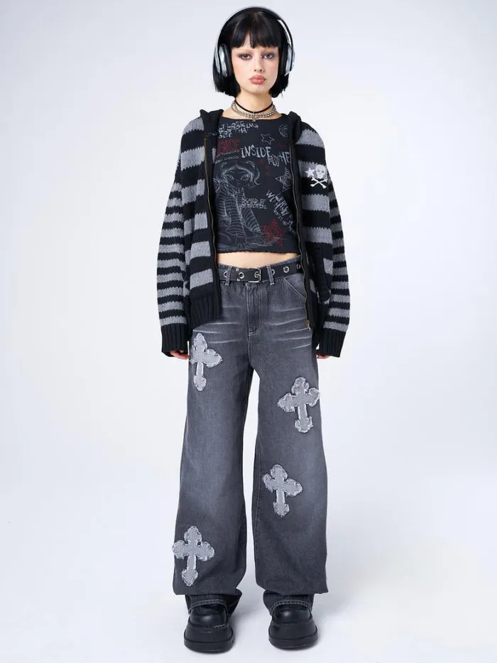 Clothing Minga London Jeans Vendetta Grey Washed Cross Jeans