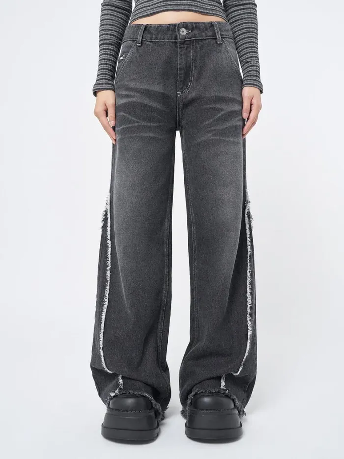 Clothing Minga London Jeans Zoe Washed Black Distressed Wide Leg Jeans