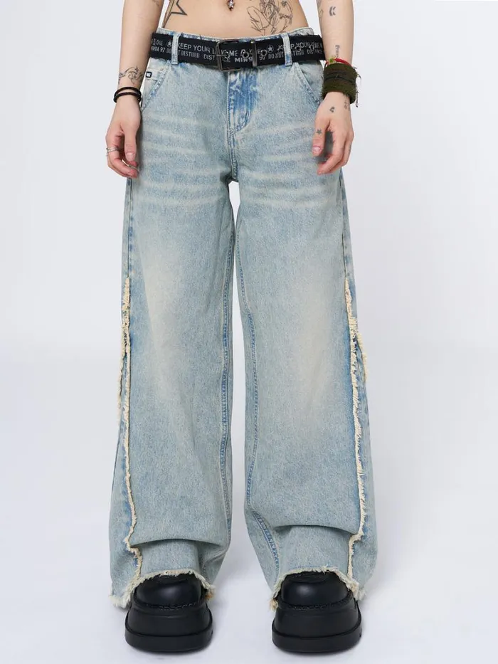 Clothing Minga London Jeans Zoe Washed Blue Distressed Wide Leg Jeans