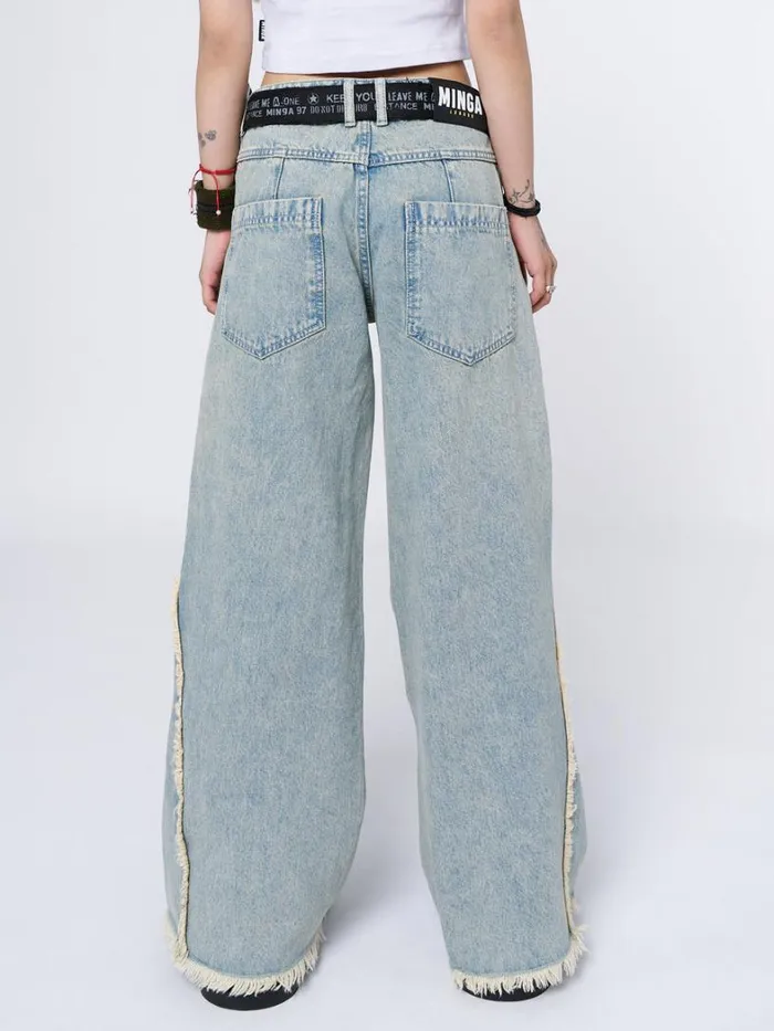 Clothing Minga London Jeans Zoe Washed Blue Distressed Wide Leg Jeans