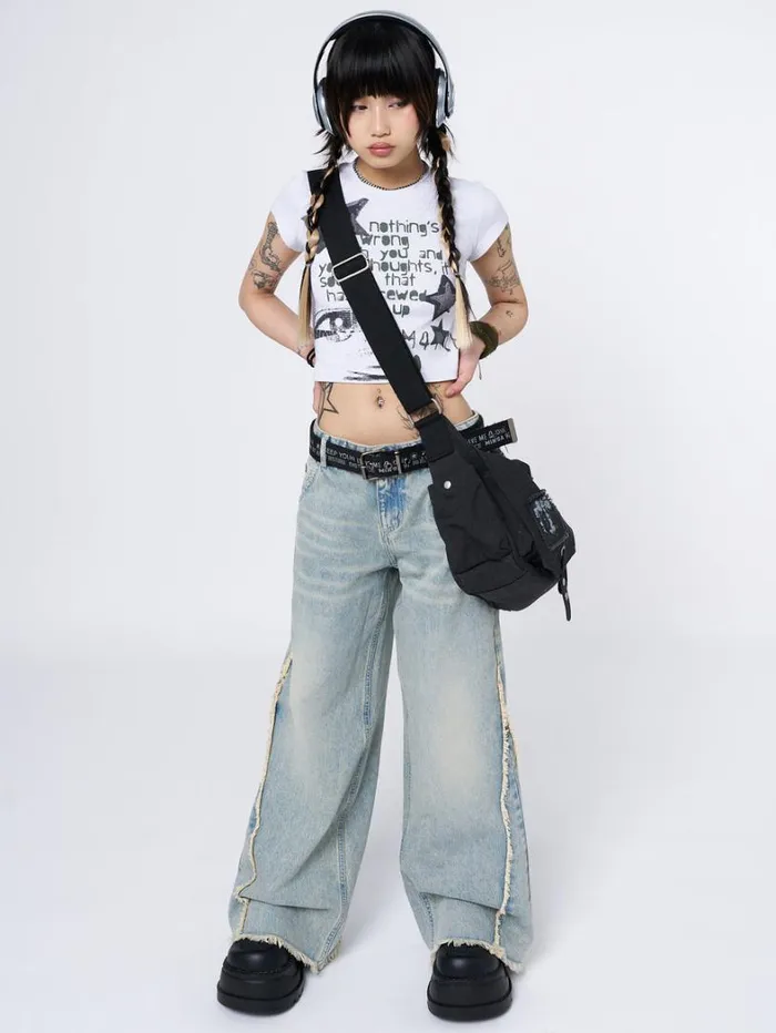 Clothing Minga London Jeans Zoe Washed Blue Distressed Wide Leg Jeans